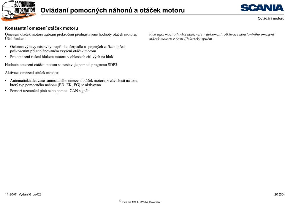 zařízení před poškozením při neplánovaném zvýšení otáček motoru Pro omezení rušení hlukem motoru v oblastech citlivých na hluk Hodnota omezení otáček motoru se nastavuje pomocí programu