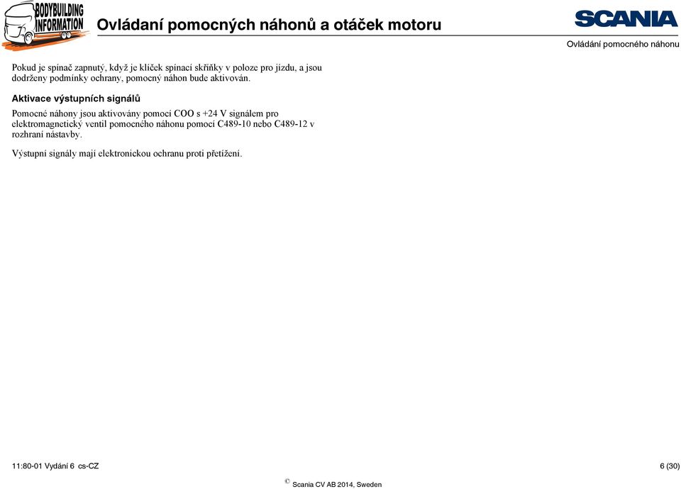 Aktivace výstupních signálů Pomocné náhony jsou aktivovány pomocí COO s +2 V signálem pro elektromagnetický