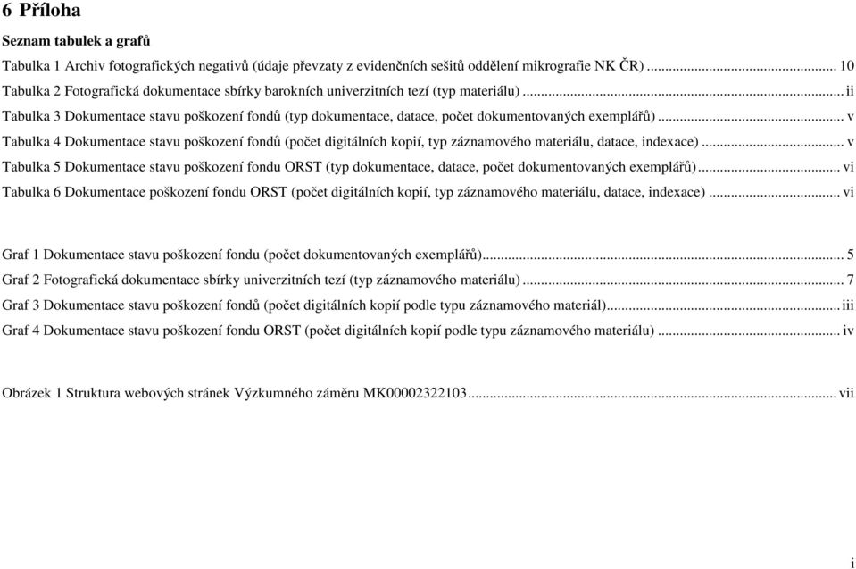.. v Tabulka 4 Dokumentace stavu poškození fondů (počet digitálních kopií, typ záznamového materiálu, datace, indexace).