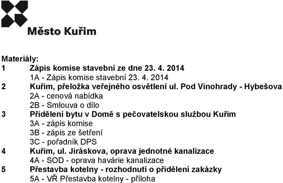- zápis komise 3B - zápis ze šetření 3C - pořadník DPS 4 Kuřim, ul.