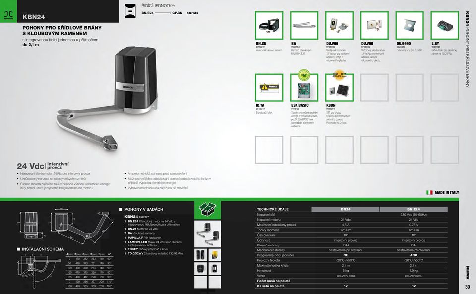 DU.9990 9623010 Ochranný kryt pro DU.V90. L.BY 9760024 Řídicí deska pro elektrický zámek na 12/24 Vdc. KBN24 POHONY PRO KŘÍDLOVÉ BRÁNY ID.TA 9846019 Signalizační disk.