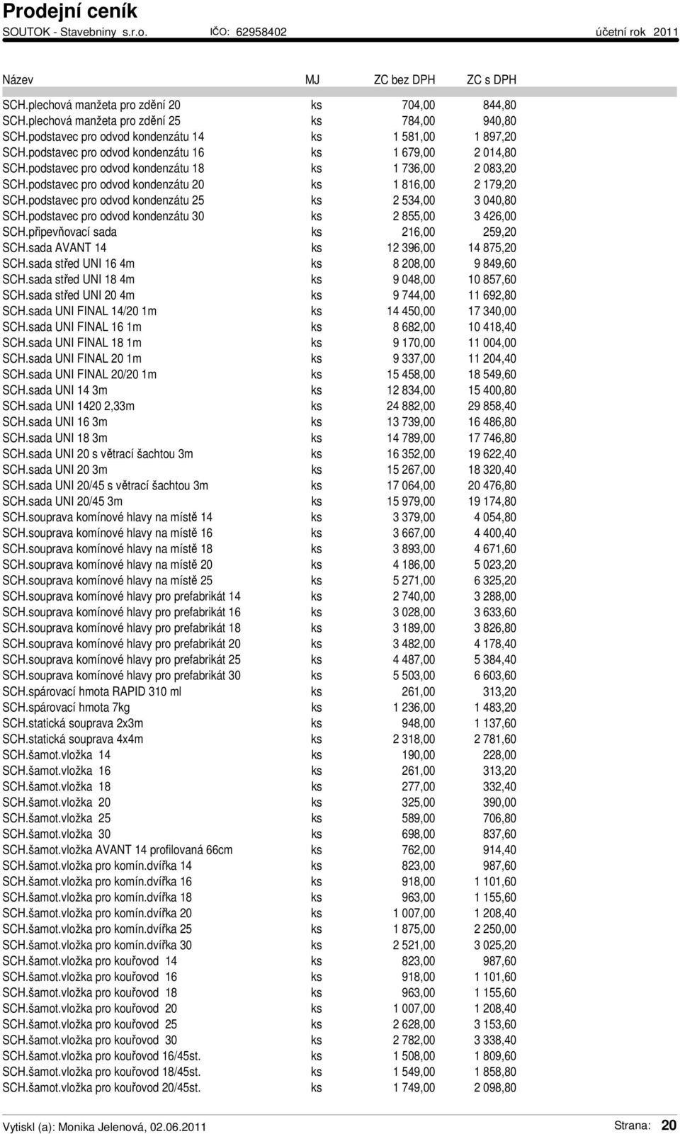 podstavec pro odvod kondenzátu 25 ks 2 534,00 3 040,80 SCH.podstavec pro odvod kondenzátu 30 ks 2 855,00 3 426,00 SCH.připevňovací sada ks 216,00 259,20 SCH.sada AVANT 14 ks 12 396,00 14 875,20 SCH.