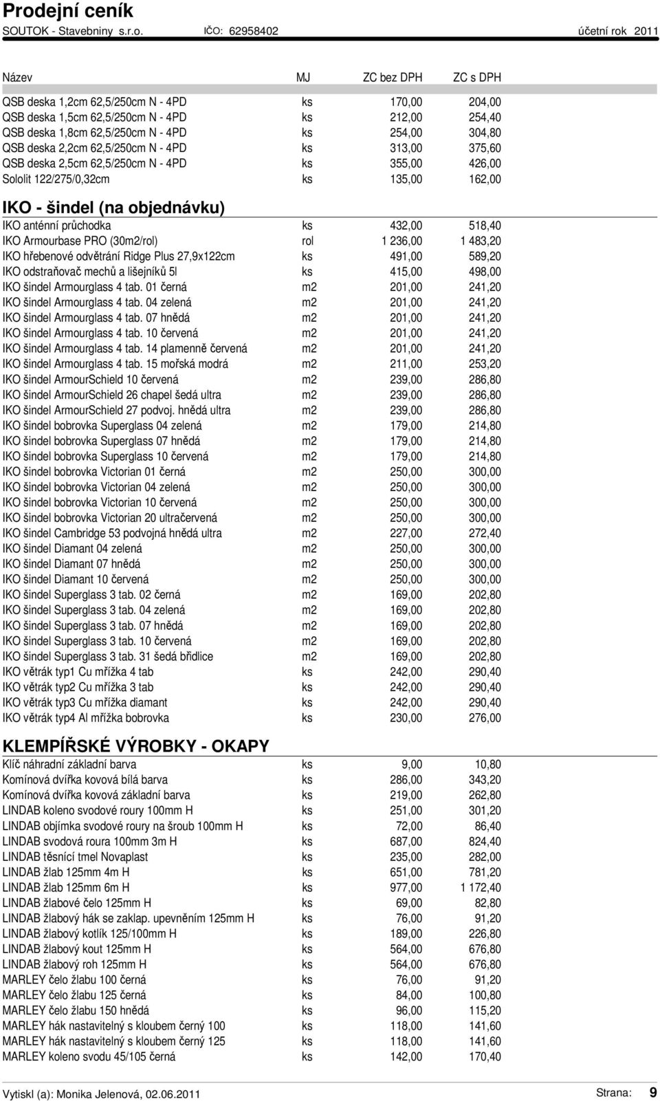 (30m2/rol) rol 1 236,00 1 483,20 IKO hřebenové odvětrání Ridge Plus 27,9x122cm ks 491,00 589,20 IKO odstraňovač mechů a lišejníků 5l ks 415,00 498,00 IKO šindel Armourglass 4 tab.