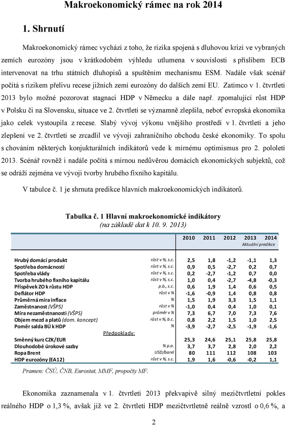 státních dluhopisů a spuštěním mechanismu ESM. Nadále však scénář počítá s rizikem přelivu recese jižních zemí eurozóny do dalších zemí EU. Zatímco v 1.