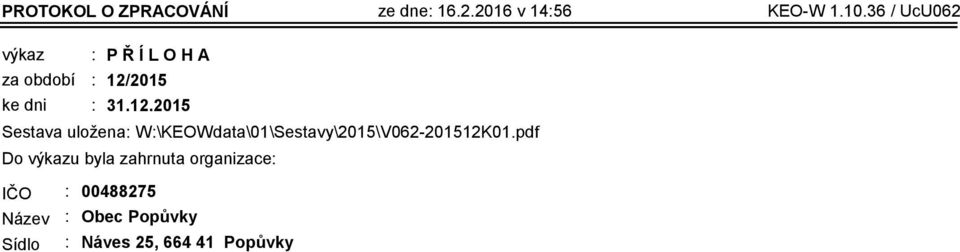 2015 31.12.2015 Sestava uložena: W:\KEOWdata\01\Sestavy\2015\V062-201512K01.