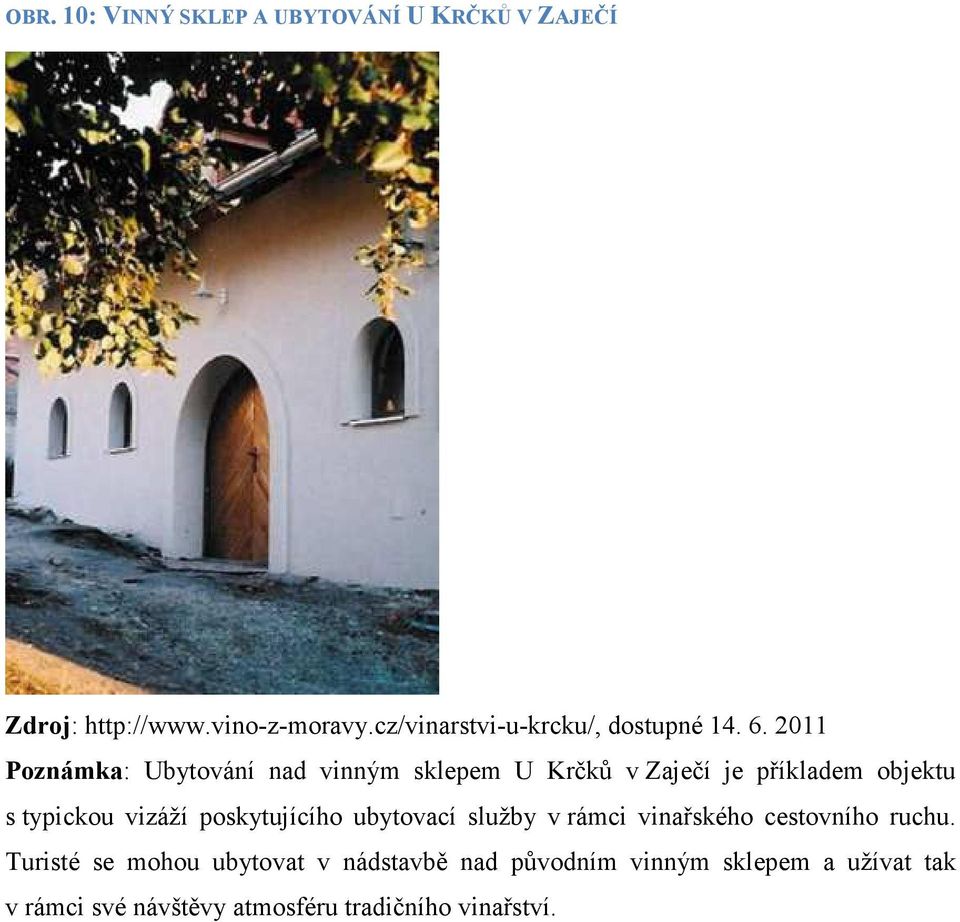 2011 Poznámka: Ubytování nad vinným sklepem U Krčků v Zaječí je příkladem objektu s typickou vizáží