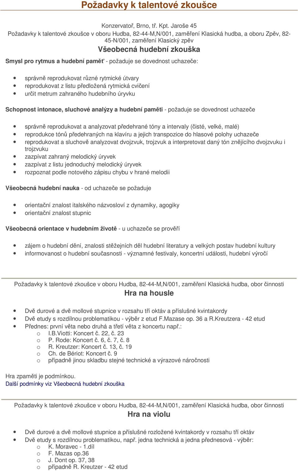 Požadavky k talentové zkoušce - PDF Free Download