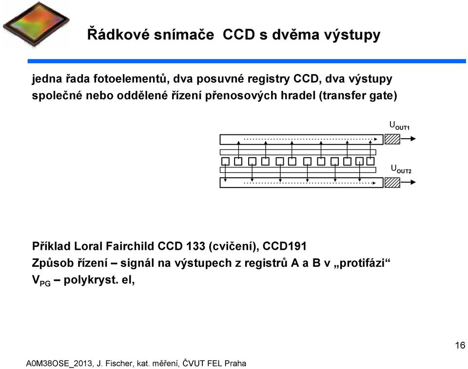 (transfer gate) U OUT1 U OUT2 Příklad Loral Fairchild CCD 133 (cvičení),