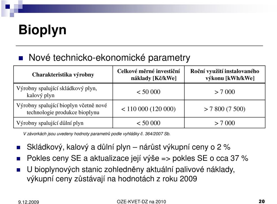 plyn < 50 000 > 7 000 V závorkách jsou uvedeny hodnoty parametrů podle vyhlášky č. 364/2007 Sb.