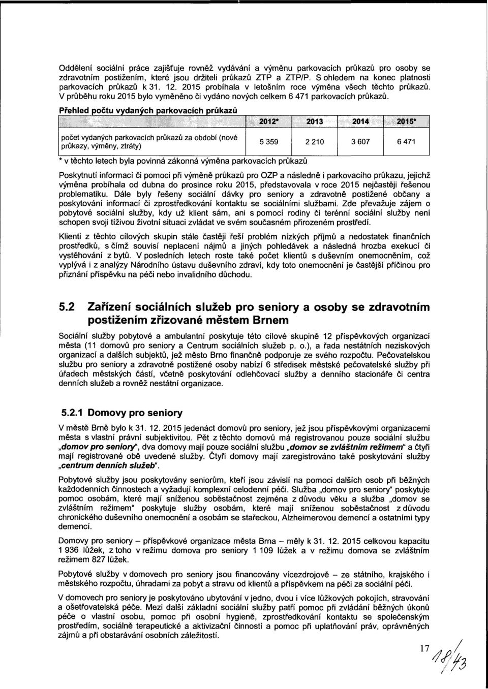 V průběhu roku 2015 bylo vyměněno či vydáno nových celkem 6 471 parkovacích průkazů.