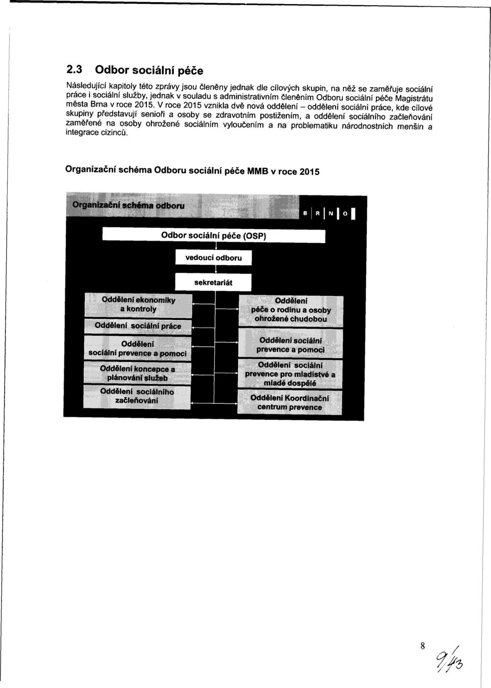 V roce 2015 vznikla dvě nová oddělení - oddělení sociální práce, kde cílové skupiny představují senioři a osoby se zdravotním postižením, a