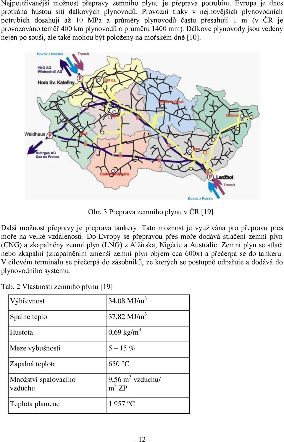 Dálkové plynovody jsou vedeny nejen po souši, ale také mohou být položeny na mořském dně [10]. Obr. 3 Přeprava zemního plynu v ČR [19] Další možnost přepravy je přeprava tankery.