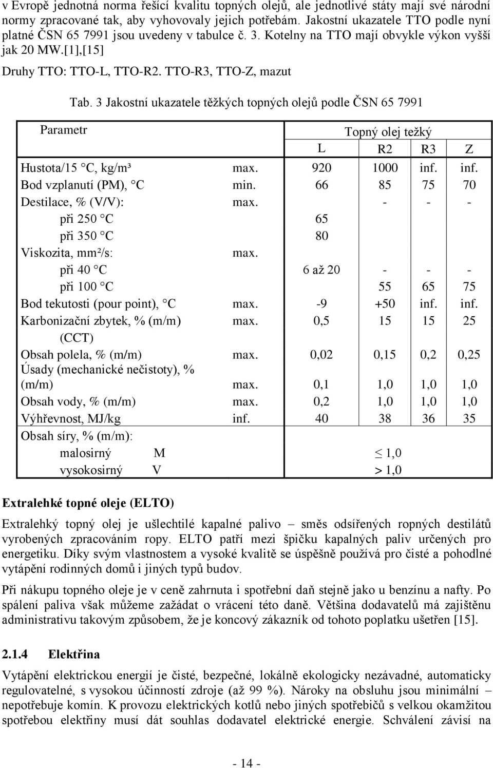 3 Jakostní ukazatele těžkých topných olejů podle ČSN 65 7991 Parametr Topný olej težký L R2 R3 Z Hustota/15 C, kg/m³ max. 920 1000 inf. inf. Bod vzplanutí (PM), C min.