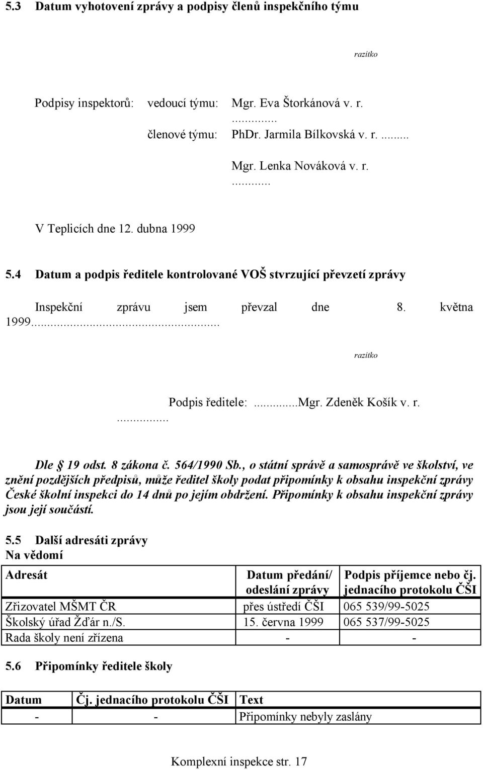 Zdeněk Košík v. r.... Dle 19 odst. 8 zákona č. 564/1990 Sb.