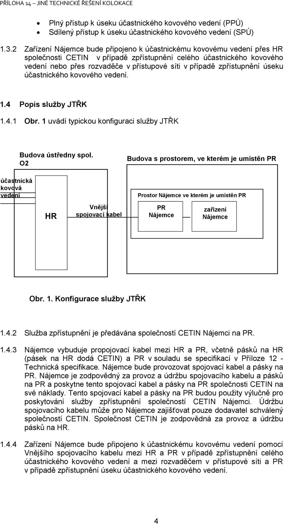 zpřístupnění úseku účastnického kovového vedení. 1.4 Popis služby JTŘK 1.4.1 Obr. 1 uvádí typickou konfiguraci služby JTŘK Budova ústředny spol.