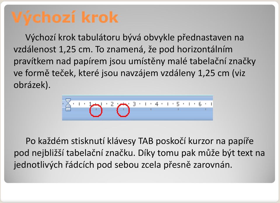 teček, které jsou navzájem vzdáleny 1,25 cm (viz obrázek).