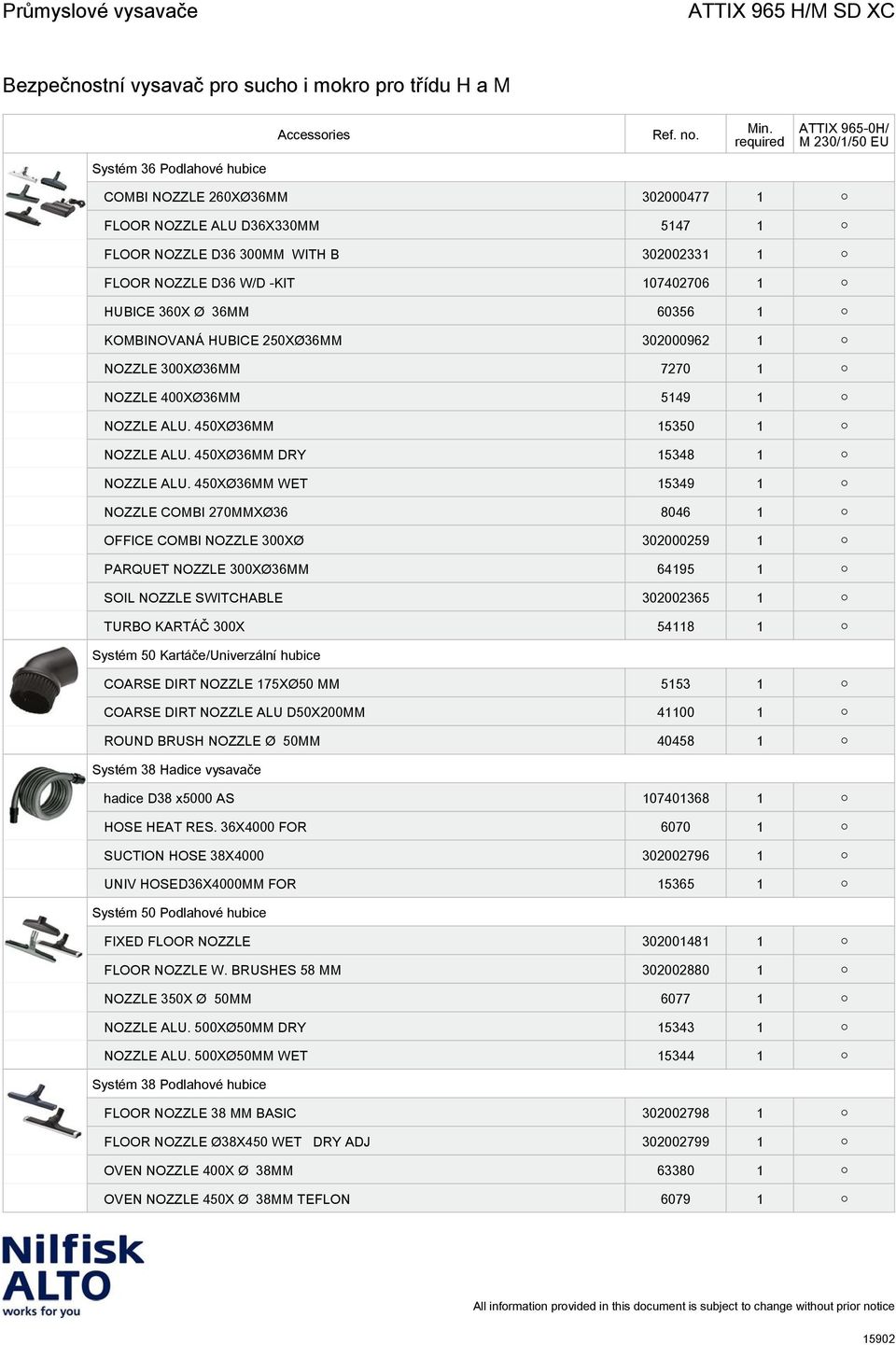 450XØ36MM WET 15349 1 NOZZLE COMBI 270MMXØ36 8046 1 OFFICE COMBI NOZZLE 300XØ 302000259 1 PARQUET NOZZLE 300XØ36MM 64195 1 SOIL NOZZLE SWITCHABLE 302002365 1 TURBO KARTÁČ 300X 54118 1 Systém 50