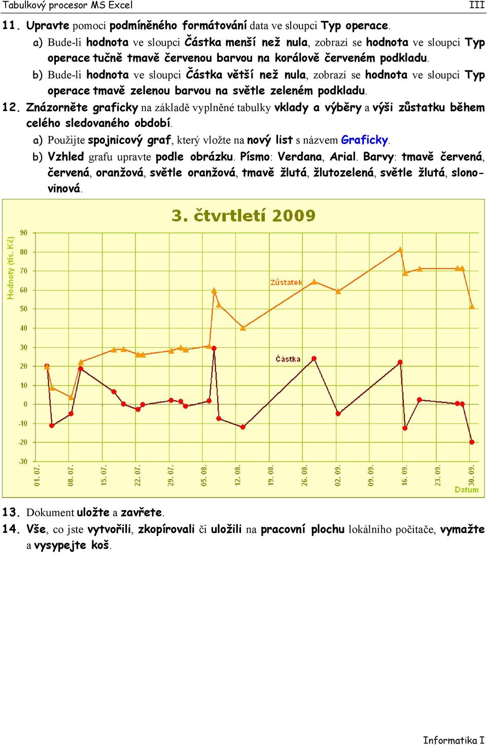 b) Bude-li hodnota ve sloupci Částka větší než nula, zobrazí se hodnota ve sloupci Typ operace tmavě zelenou barvou na světle zeleném podkladu. 12.