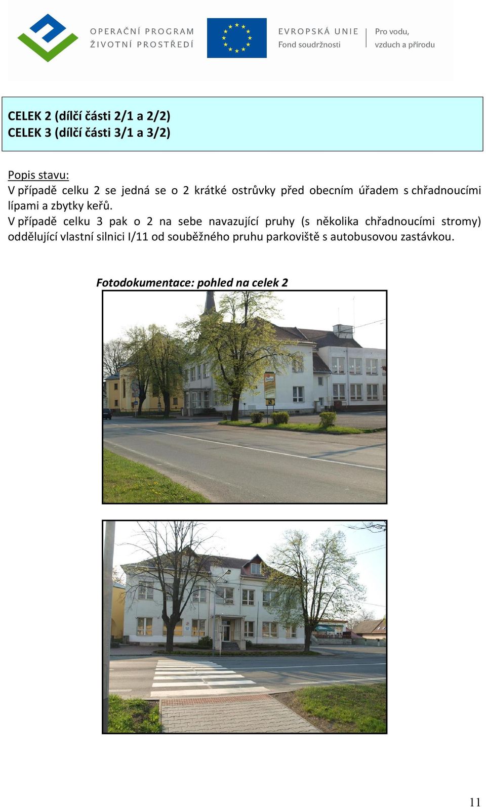 V případě celku 3 pak o 2 na sebe navazující pruhy (s několika chřadnoucími stromy) oddělující