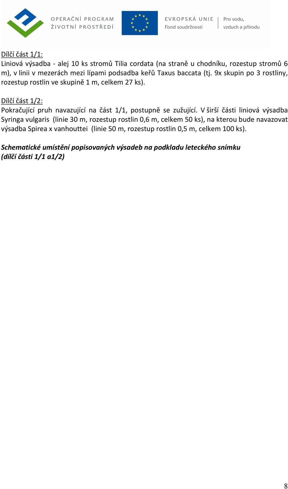 Dílčí část 1/2: Pokračující pruh navazující na část 1/1, postupně se zužující.