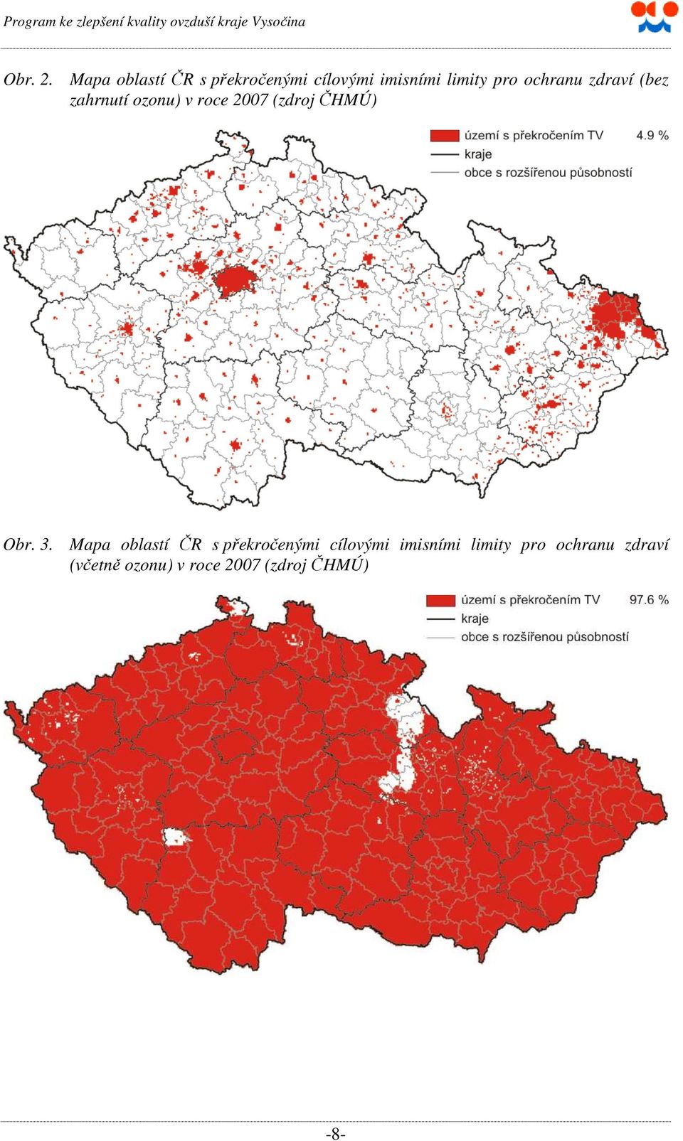 ochranu zdraví (bez zahrnutí ozonu) v roce 2007 (zdroj ČHMÚ)