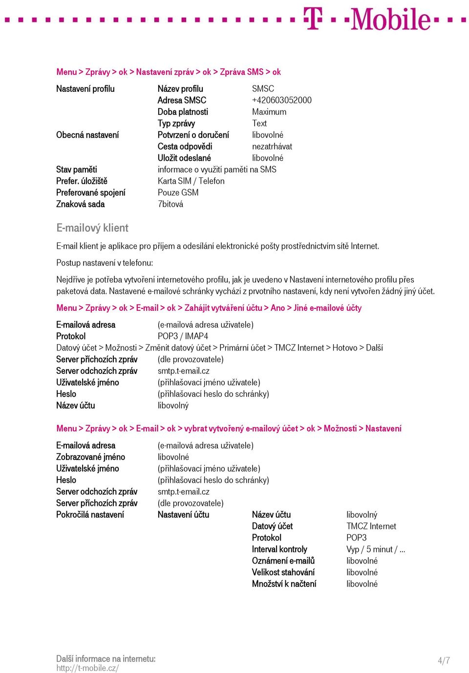 úložiště Karta SIM / Telefon Preferované spojení Pouze GSM Znaková sada 7bitová E-mailový klient E-mail klient je aplikace pro příjem a odesílání elektronické pošty prostřednictvím sítě Internet.