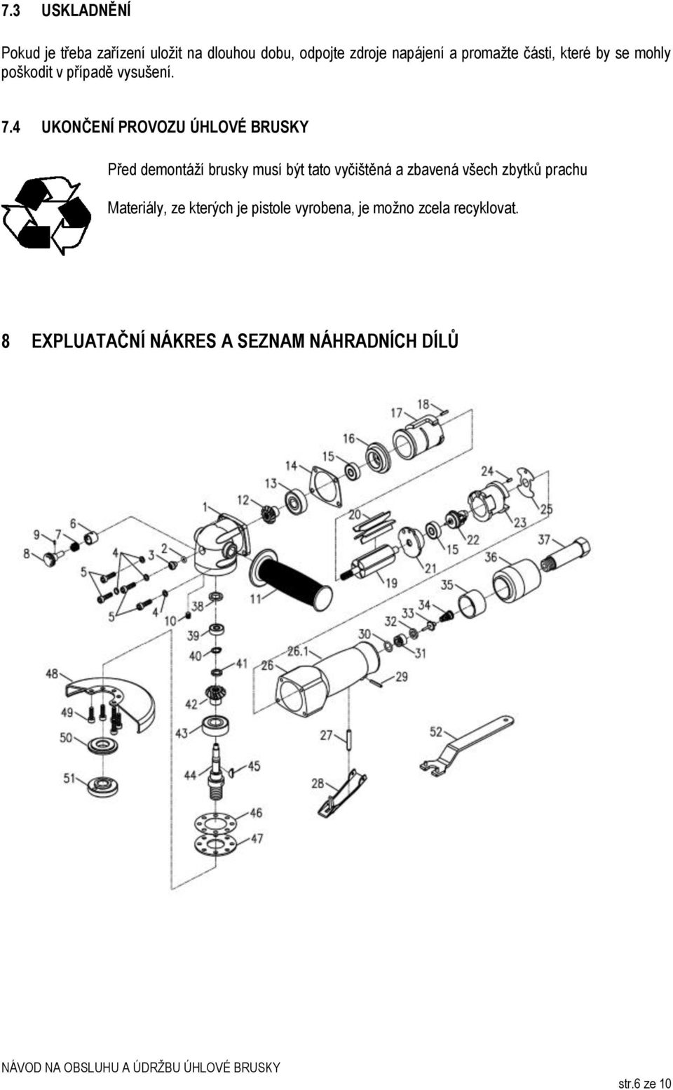 4 UKONČENÍ PROVOZU ÚHLOVÉ BRUSKY Před demontáží brusky musí být tato vyčištěná a zbavená všech