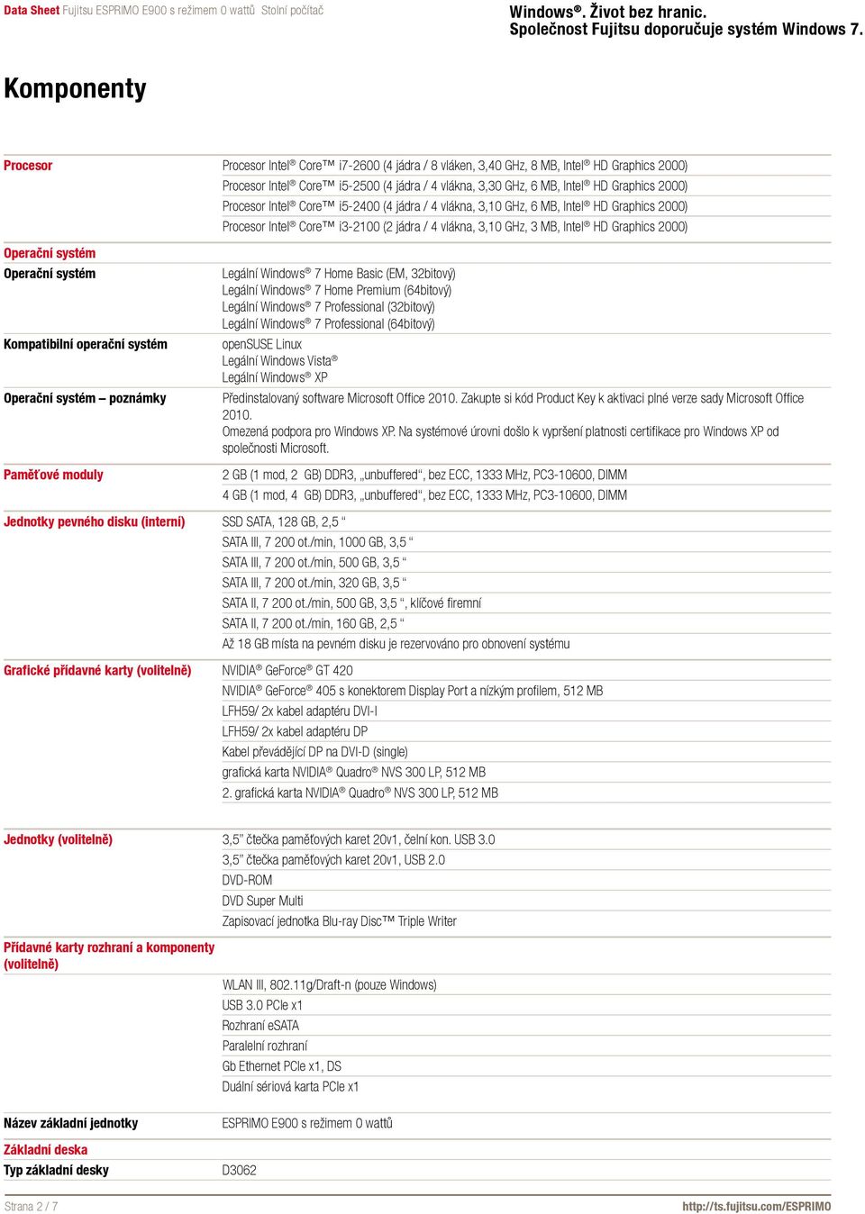 Operační systém Kompatibilní operační systém Operační systém poznámky Paměťové moduly Legální Windows 7 Home Basic (EM, 32bitový) Legální Windows 7 Home Premium (64bitový) Legální Windows 7