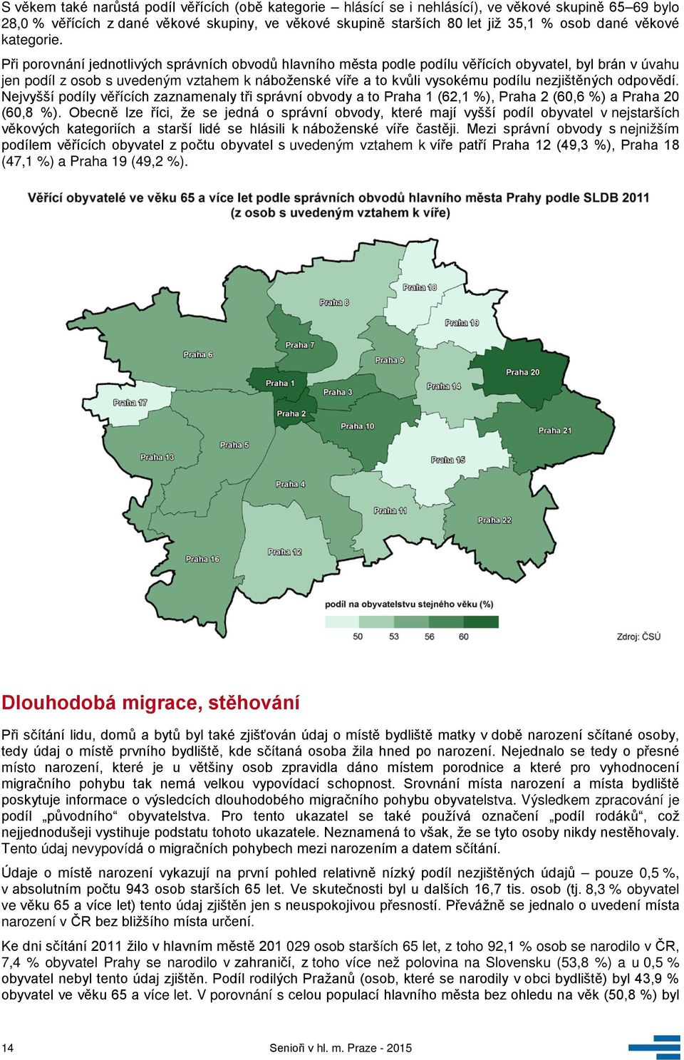 Při porovnání jednotlivých správních obvodů hlavního města podle podílu věřících obyvatel, byl brán v úvahu jen podíl z osob s uvedeným vztahem k náboženské víře a to kvůli vysokému podílu