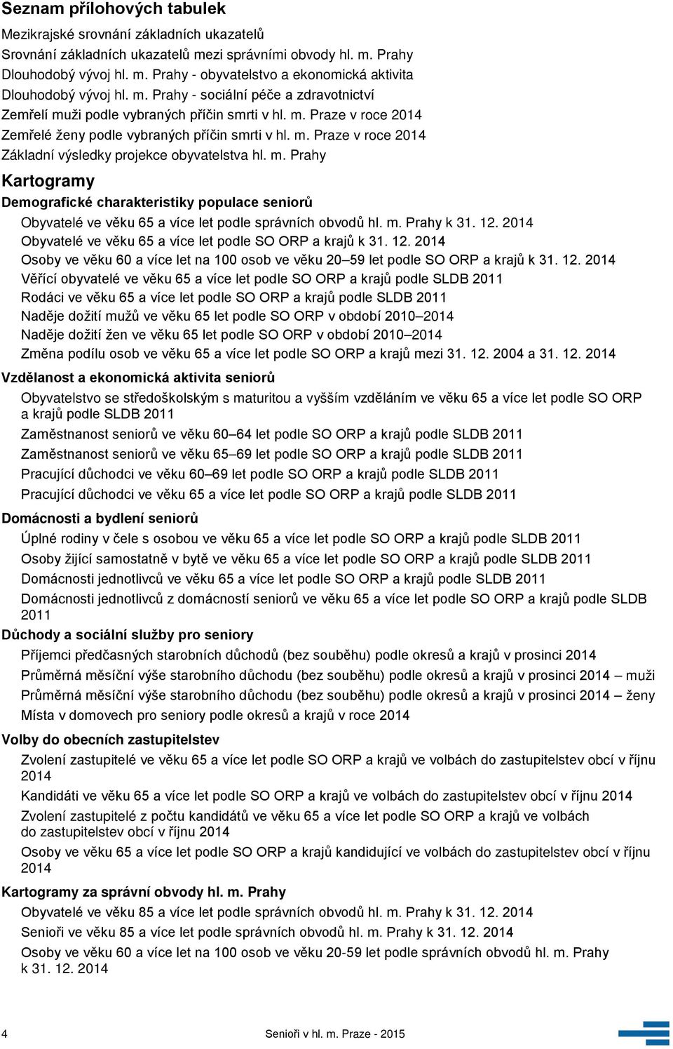 m. Prahy Kartogramy Demografické charakteristiky populace seniorů Obyvatelé ve věku 65 a více let podle správních obvodů hl. m. Prahy k 31. 12.
