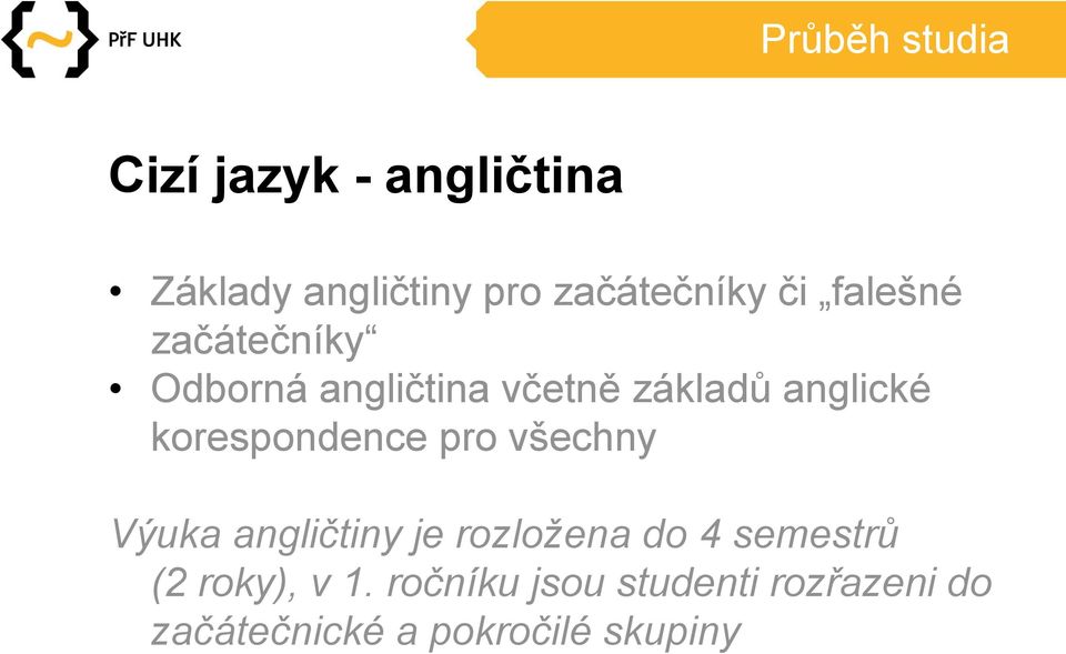 korespondence pro všechny Výuka angličtiny je rozložena do 4 semestrů (2