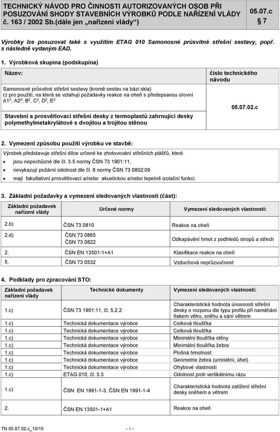 2, C 2, D 2, E 2 Stavební a prosvětlovací střešní z termoplastů zahrnující polymethylmetakrylátové s dvojitou a trojitou stěnou číslo technického návodu 05.07.02.c 2.