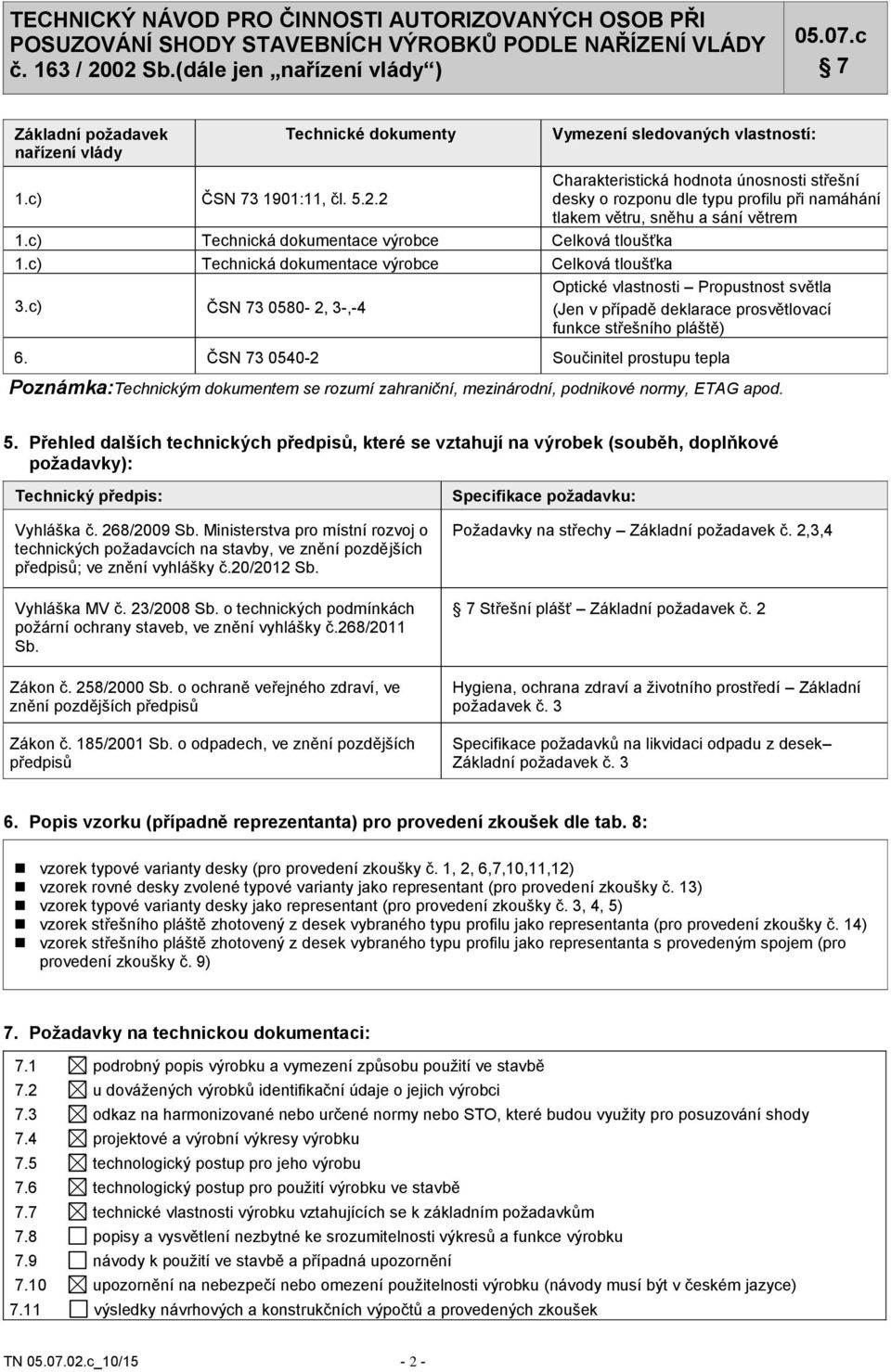 ČSN 73 0540-2 Součinitel prostupu tepla Poznámka:Technickým dokumentem se rozumí zahraniční, mezinárodní, podnikové normy, ETAG apod. 5.