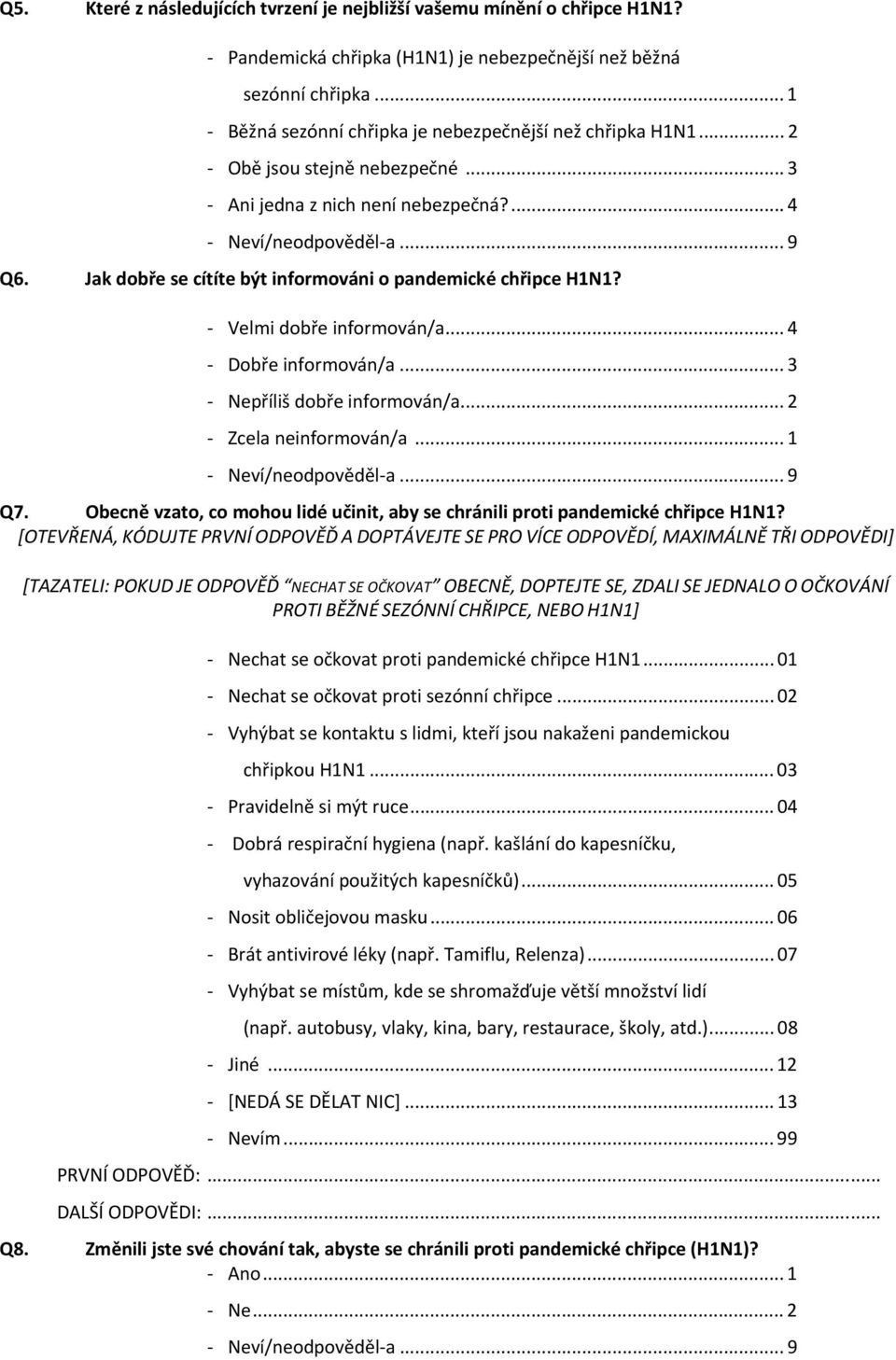 Jak dobře se cítíte být informováni o pandemické chřipce H1N1? Velmi dobře informován/a... 4 Dobře informován/a... 3 Nepříliš dobře informován/a... 2 Zcela neinformován/a... 1 Q7.