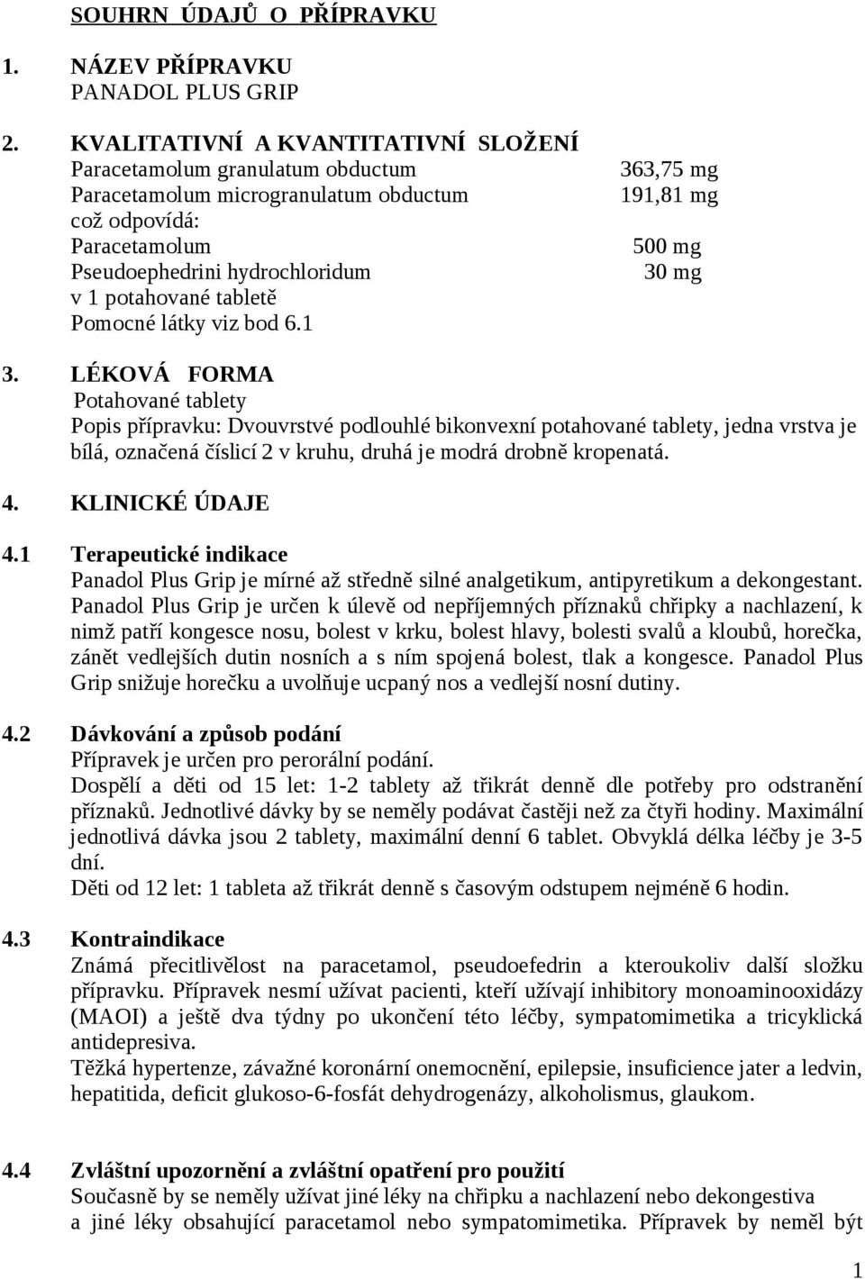 mg v 1 potahované tabletě Pomocné látky viz bod 6.1 3.
