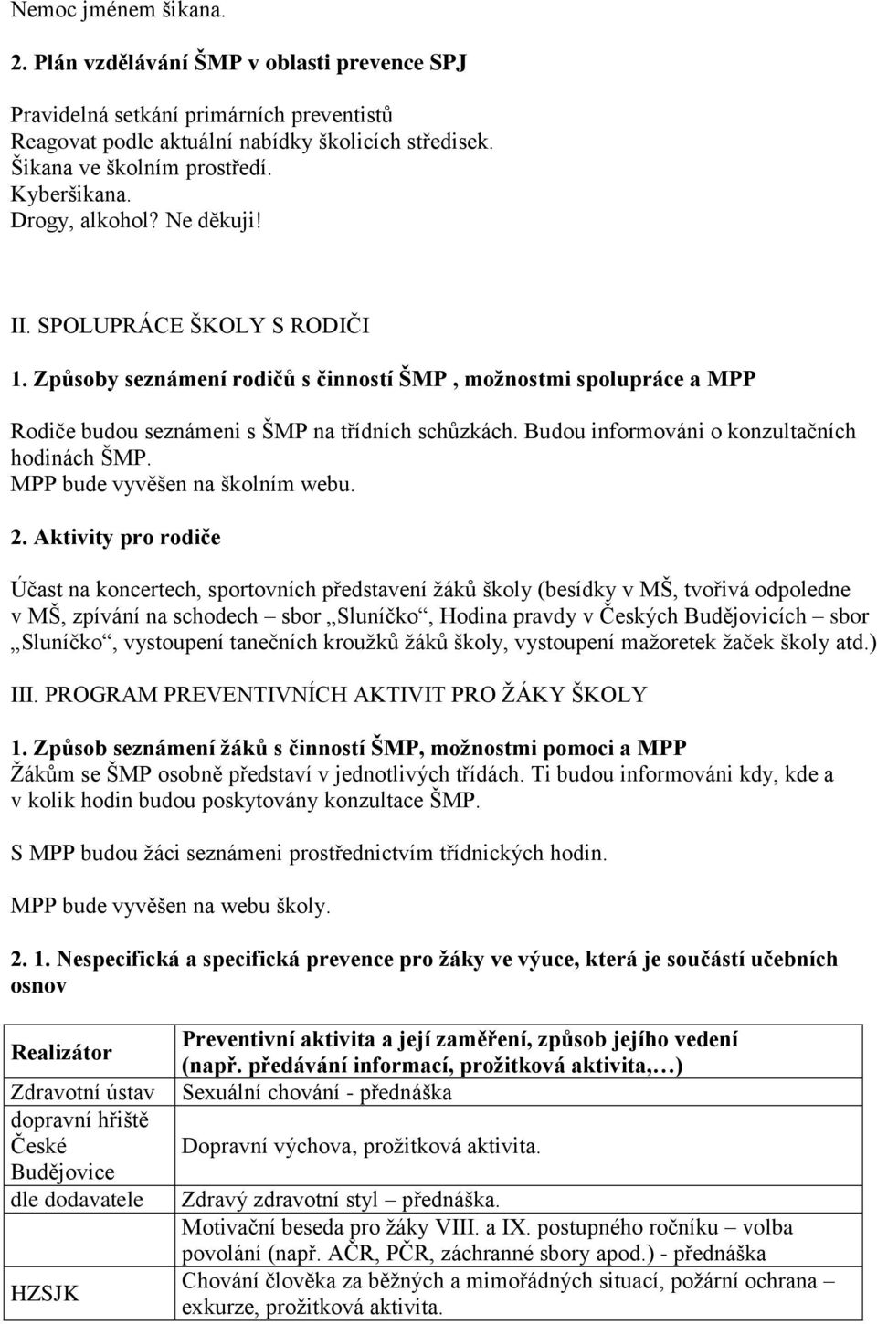 Budou informováni o konzultačních hodinách ŠMP. MPP bude vyvěšen na školním webu. 2.