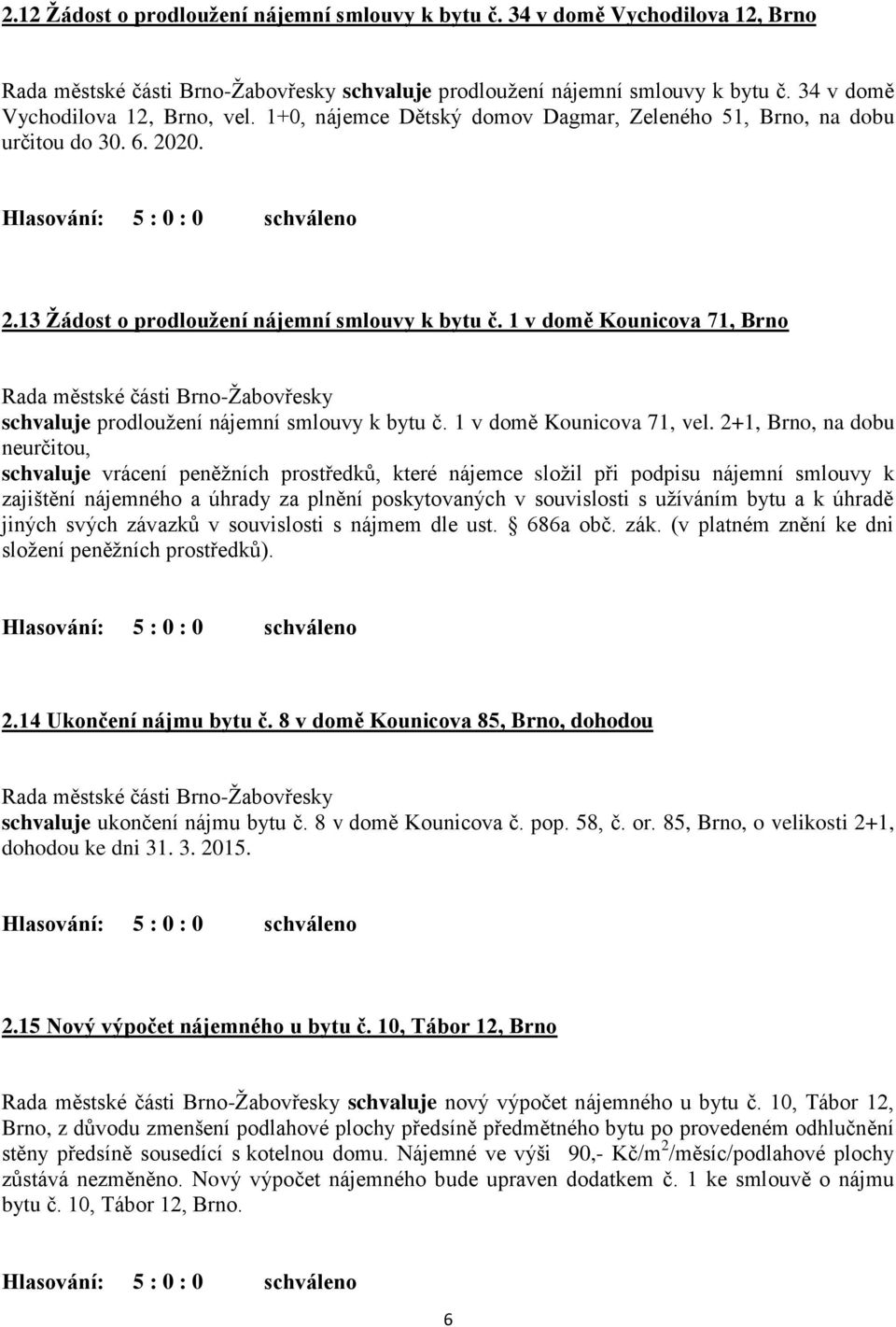 1 v domě Kounicova 71, Brno schvaluje prodloužení nájemní smlouvy k bytu č. 1 v domě Kounicova 71, vel.