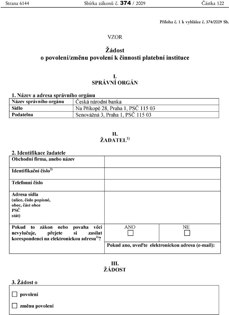 374 / 2009 Částka 122