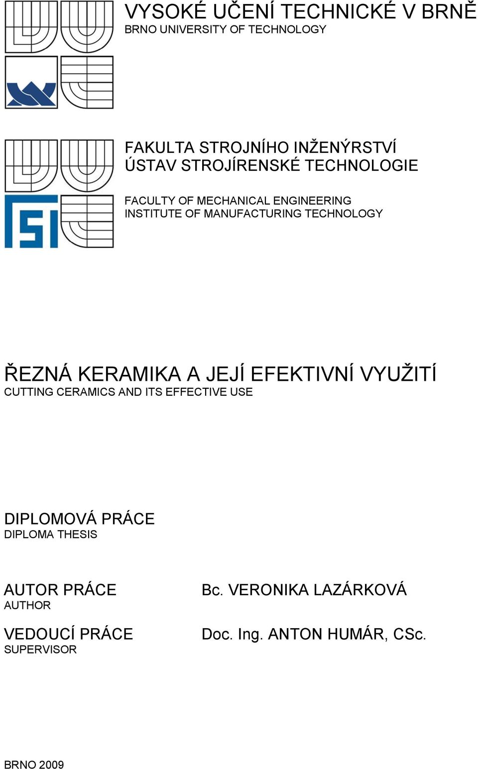 ŘEZNÁ KERAMIKA A JEJÍ EFEKTIVNÍ VYUŽITÍ CUTTING CERAMICS AND ITS EFFECTIVE USE DIPLOMOVÁ PRÁCE