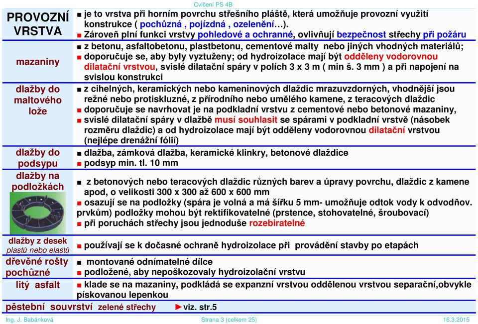 Zároveň plní funkci vrstvy pohledové a ochranné, ovlivňují bezpečnost střechy při požáru z betonu, asfaltobetonu, plastbetonu, cementové malty nebo jiných vhodných materiálů; doporučuje se, aby byly