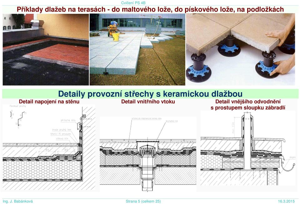 napojení na stěnu Detail vnitřního vtoku Detail vnějšího odvodnění s
