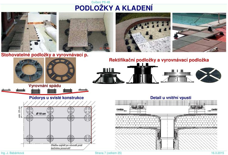 Vyrovnání spádu Půdorys u svislé konstrukce Detail u