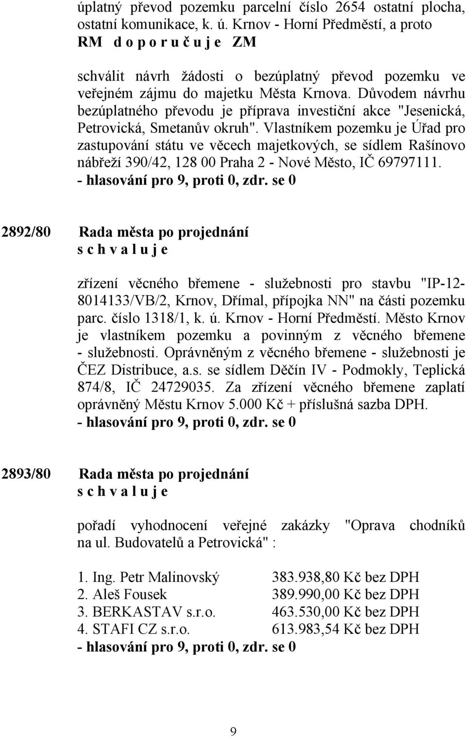 Důvodem návrhu bezúplatného převodu je příprava investiční akce "Jesenická, Petrovická, Smetanův okruh".