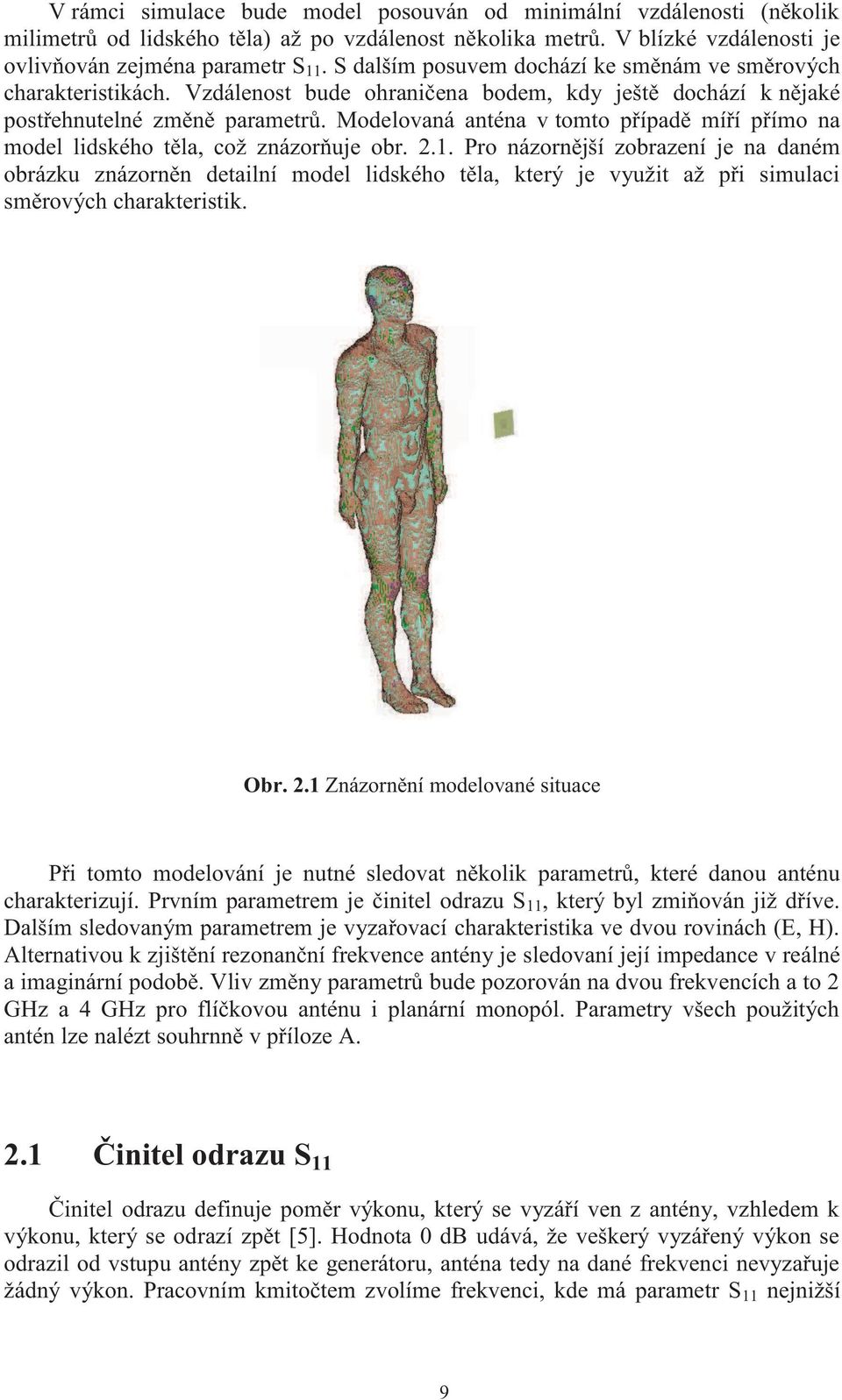 Modelovaná anténa v tomto případě míří přímo na model lidského těla, což znázorňuje obr. 2.1.