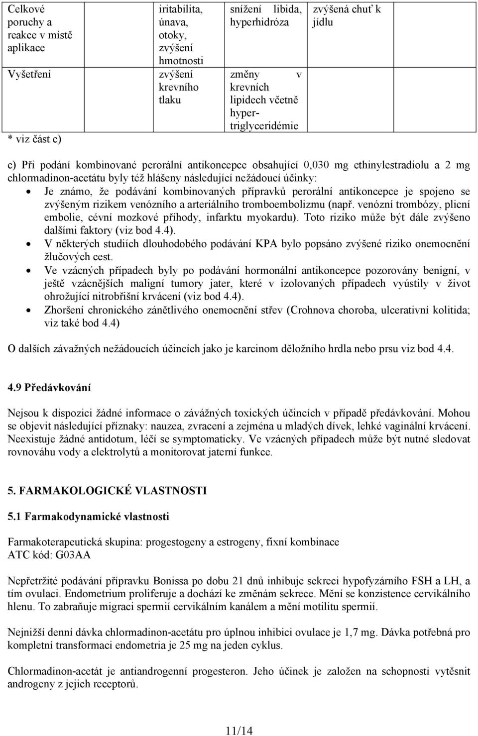 účinky: Je známo, že podávání kombinovaných přípravků perorální antikoncepce je spojeno se zvýšeným rizikem venózního a arteriálního tromboembolizmu (např.