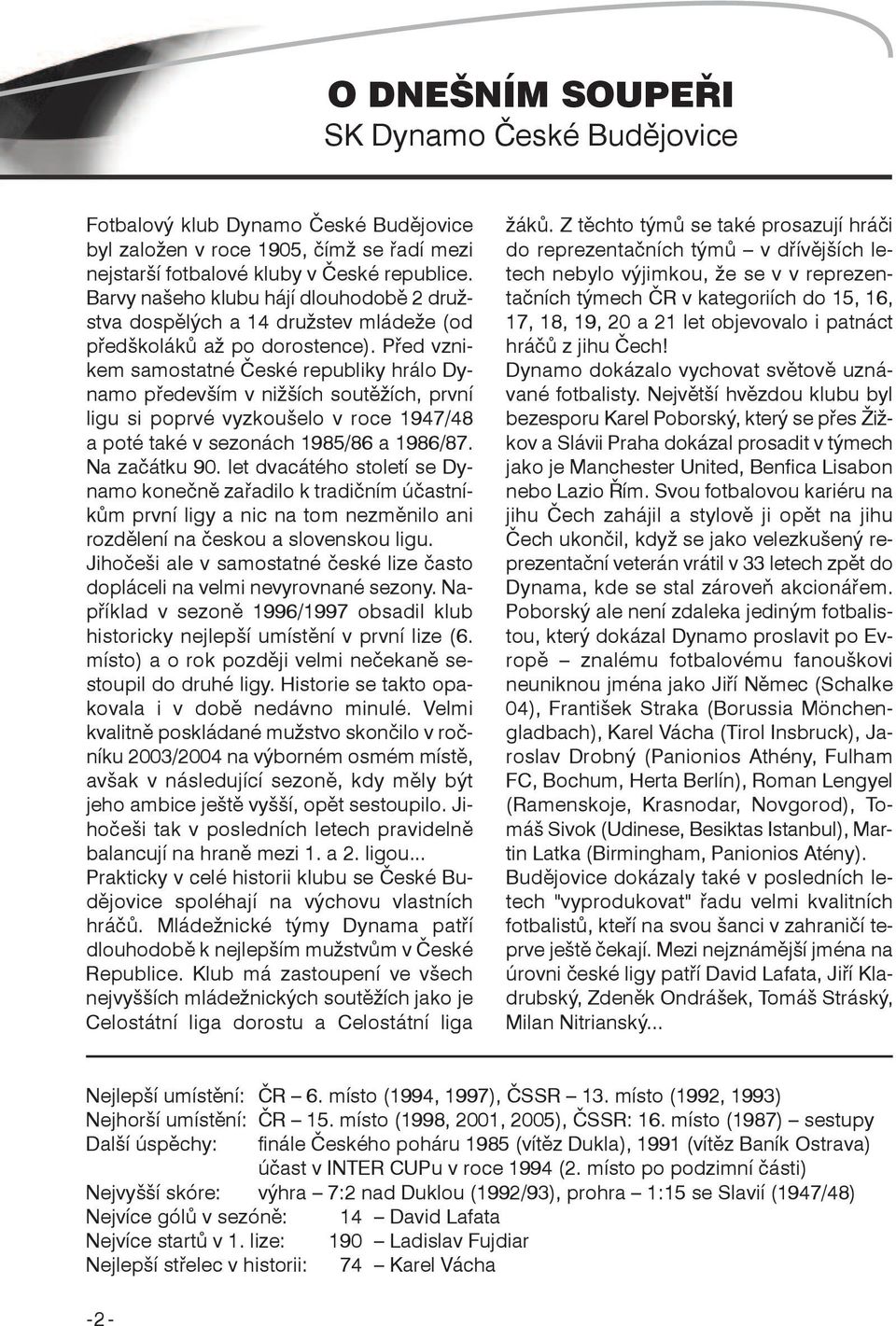 Před vznikem samostatné České republiky hrálo Dynamo především v nižších soutěžích, první ligu si poprvé vyzkoušelo v roce 1947/48 a poté také v sezonách 1985/86 a 1986/87. Na začátku 90.