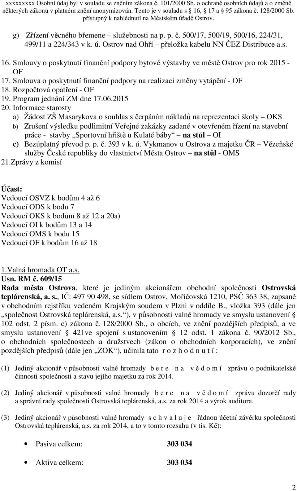 Program jednání ZM dne 17.06.2015 20.