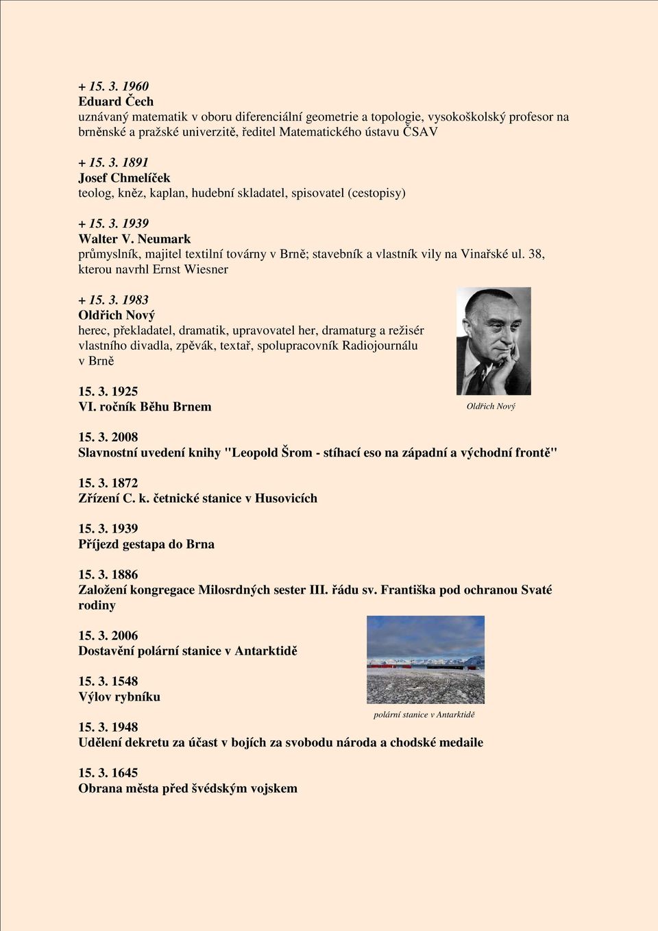 , kterou navrhl Ernst Wiesner + 15. 3. 1983 Oldřich Nový herec, překladatel, dramatik, upravovatel her, dramaturg a režisér vlastního divadla, zpěvák, textař, spolupracovník Radiojournálu v Brně 15.