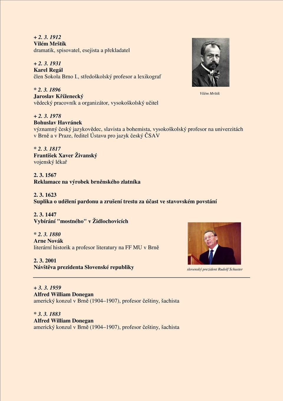 1817 František Xaver Živanský vojenský lékař 2. 3. 1567 Reklamace na výrobek brněnského zlatníka 2. 3. 1623 Suplika o udělení pardonu a zrušení trestu za účast ve stavovském povstání 2. 3. 1447 Vybírání "mostného" v Židlochovicích * 2.