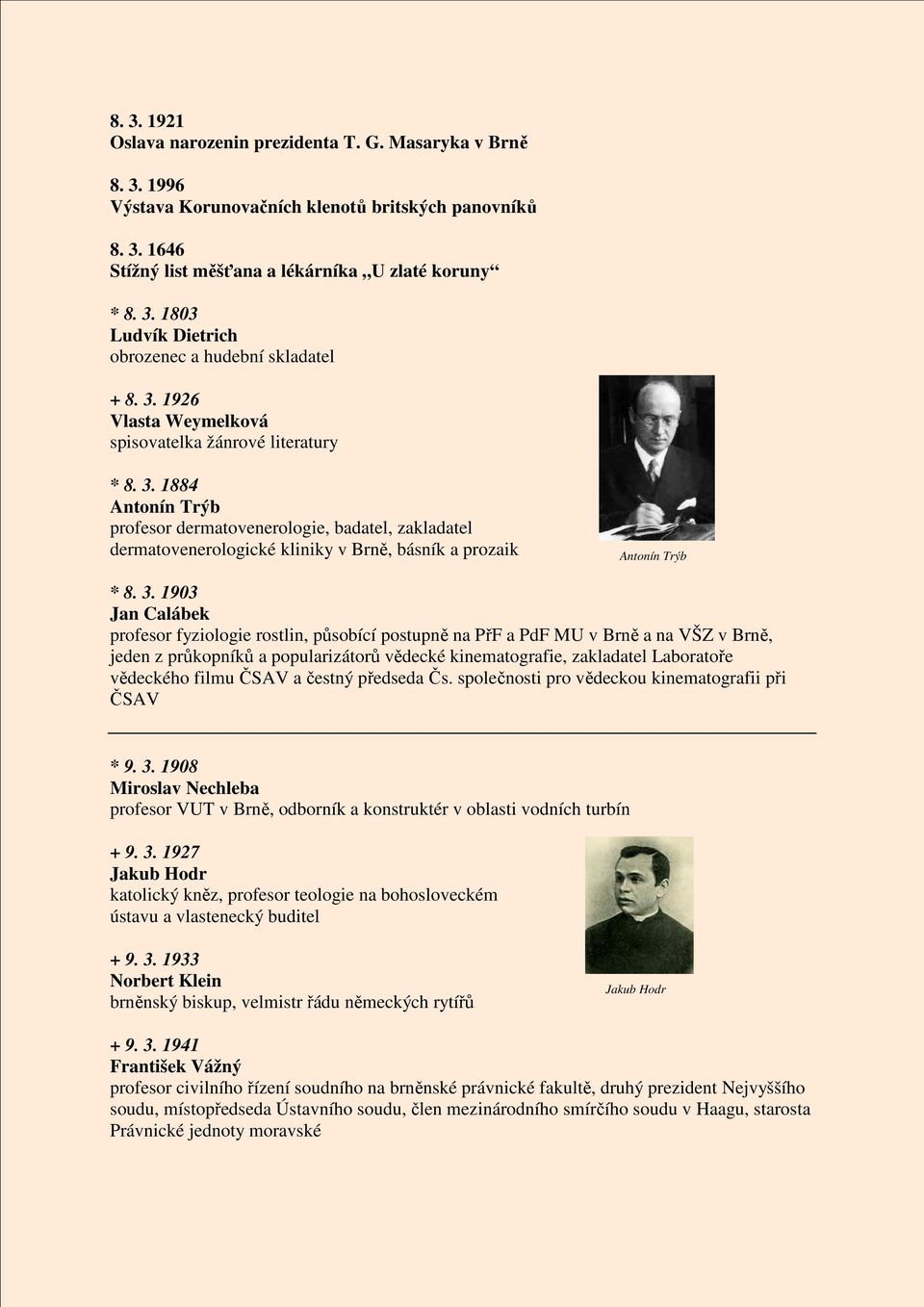 1884 Antonín Trýb profesor dermatovenerologie, badatel, zakladatel dermatovenerologické kliniky v Brně, básník a prozaik Antonín Trýb * 8. 3.